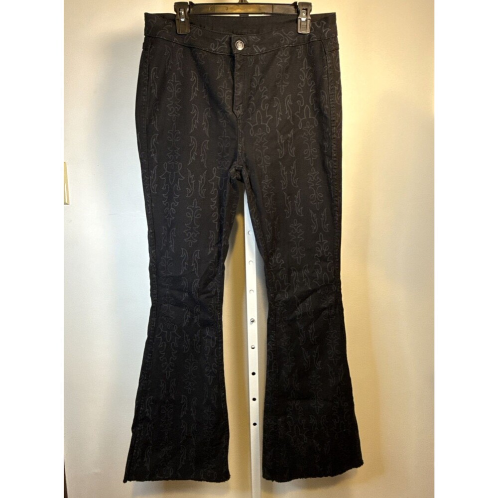 Rock & Roll Denim Reversible Flare Jeans Black Scroll/Plain Black Stretch 32x34